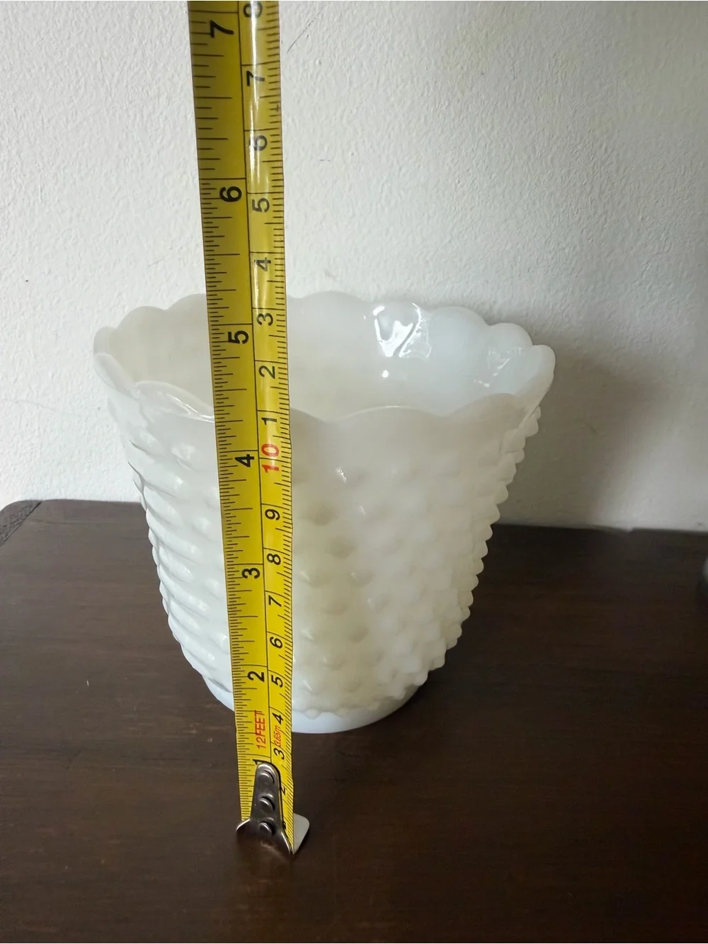 White Hobnail Milk Glass Scalloped Vase - Unbranded